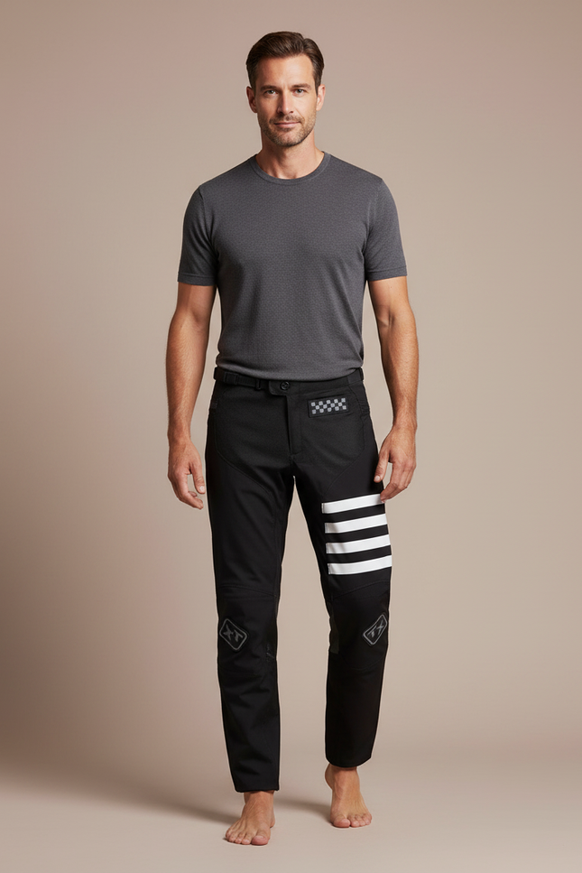 Pantalon Équitation Noir Homme Sportif Rayures Blanches - Polyester