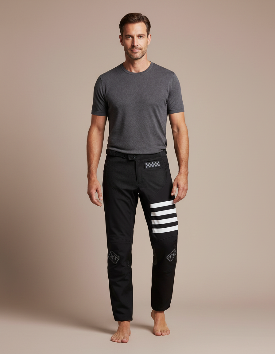 Pantalon Équitation Noir Homme Sportif Rayures Blanches - Polyester