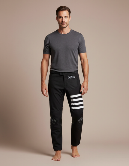 Pantalon Équitation Noir Homme Sportif Rayures Blanches - Polyester