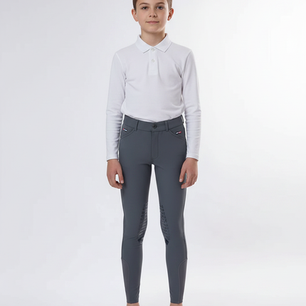 Pantalon Équitation Enfant Gris Silicone Ajusté Confortable - Polyester