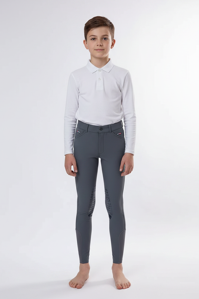 Pantalon Équitation Enfant Gris Silicone Ajusté Confortable - Polyester