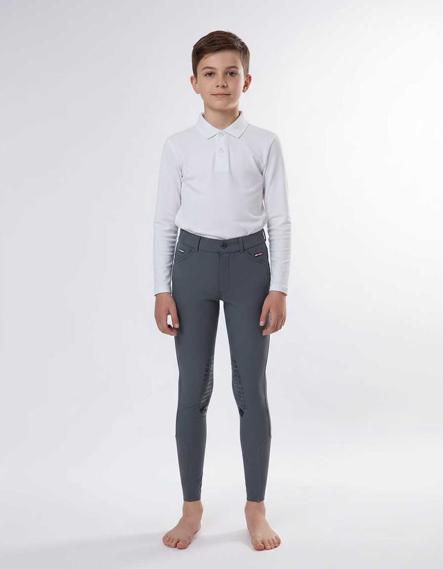 Pantalon Équitation Enfant Gris Silicone Ajusté Confortable - Polyester