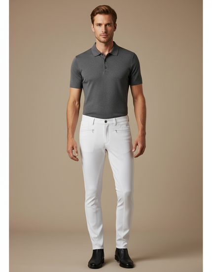 Pantalon Équitation Blanc Homme Adhérent Silicone Stretch Moderne - Polyester