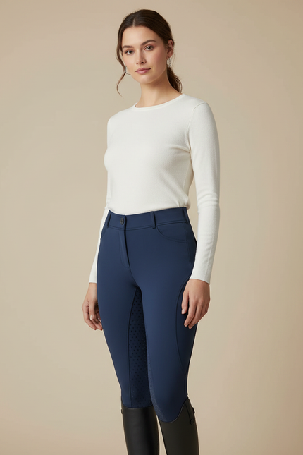 Pantalon Équitation Marine Femme Silicone Ajusté Élégant - Polyester