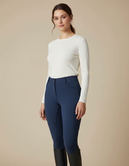 Pantalon Équitation Marine Femme Silicone Ajusté Élégant - Polyester