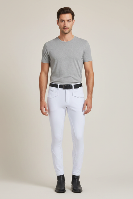 Pantalon Équitation Blanc Homme Silicone Ajusté Élastique - Polyester