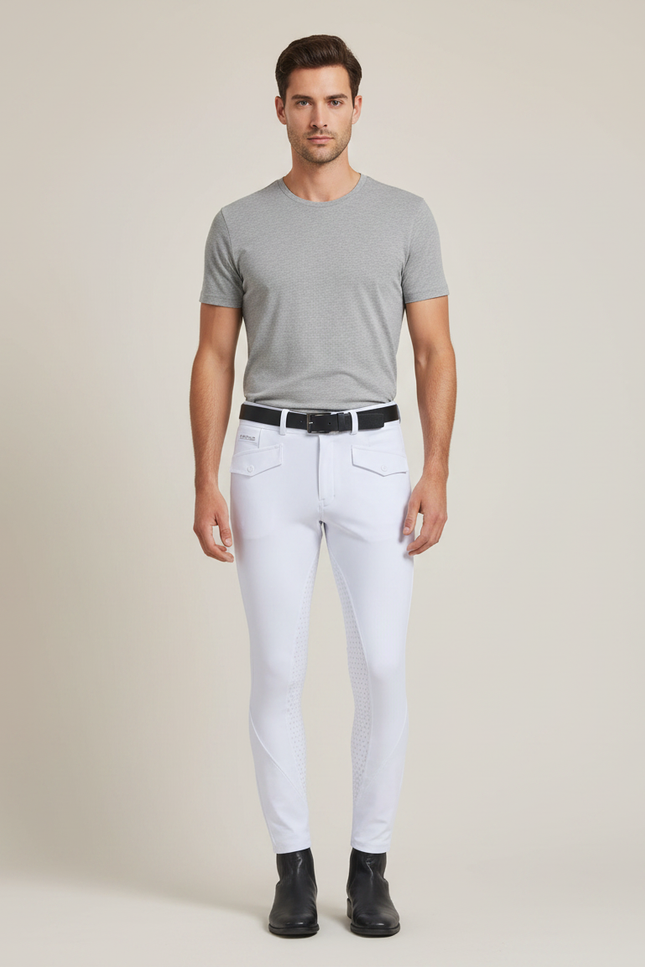 Pantalon Équitation Blanc Homme Silicone Ajusté Élastique - Polyester