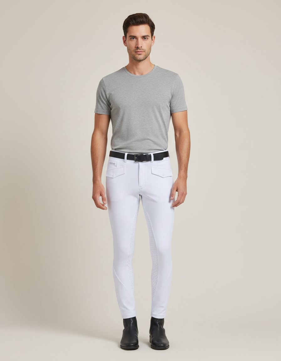 Pantalon Équitation Blanc Homme Silicone Ajusté Élastique - Polyester