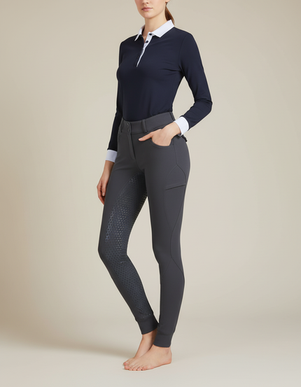 Pantalon Équitation Femme Gris Silicone Ajusté Élégant - Polyester