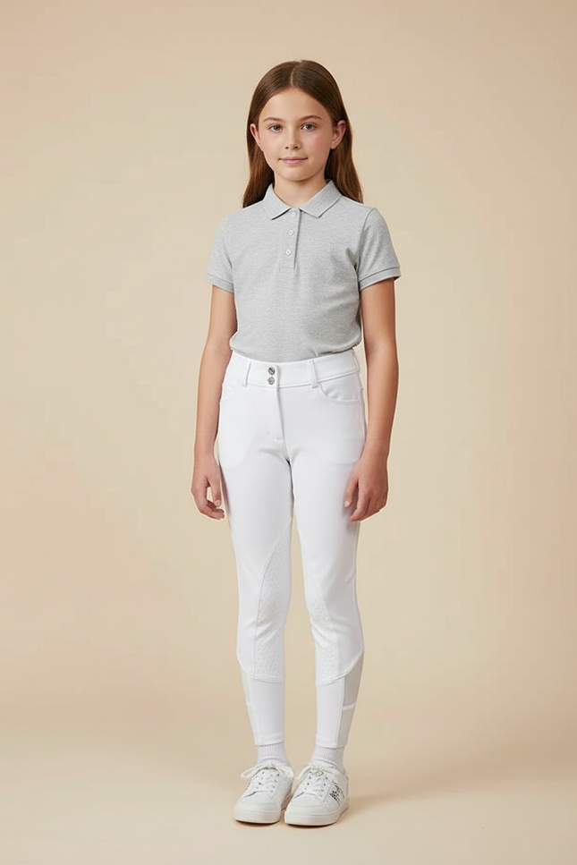 Pantalon Équitation Blanc Enfant Silicone Adhérent Confortable - Polyester
