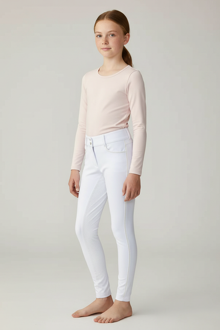 Pantalon Équitation Blanc Enfant Silicone Ajouré Ajusté - Polyester