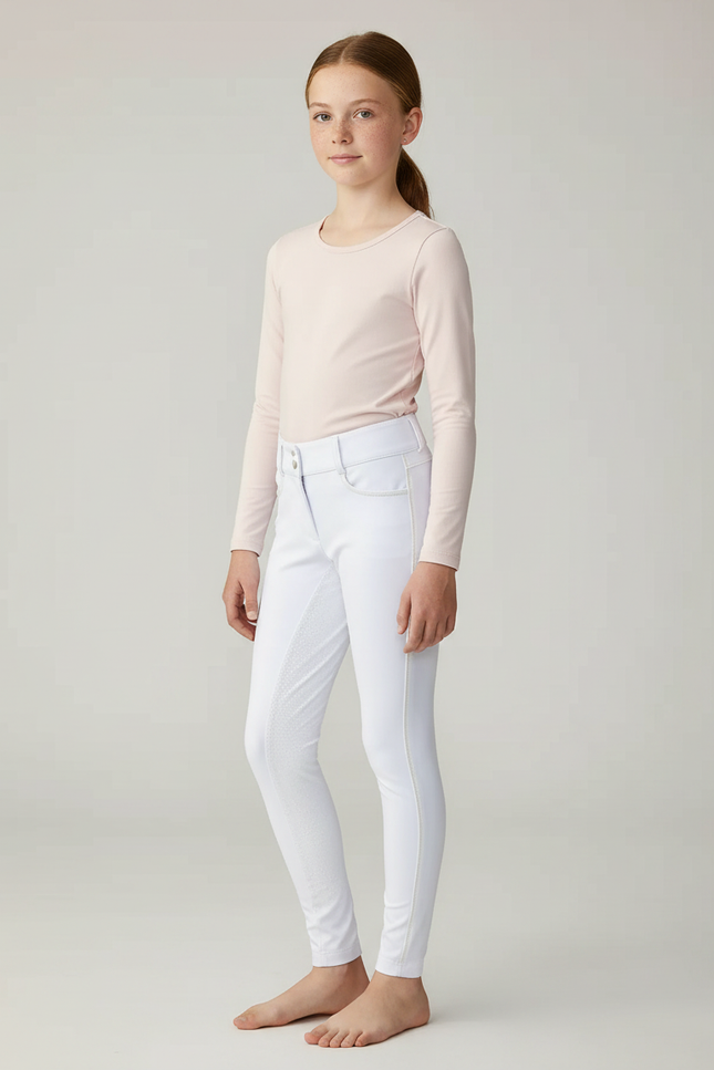 Pantalon Équitation Blanc Enfant Silicone Ajouré Ajusté - Polyester