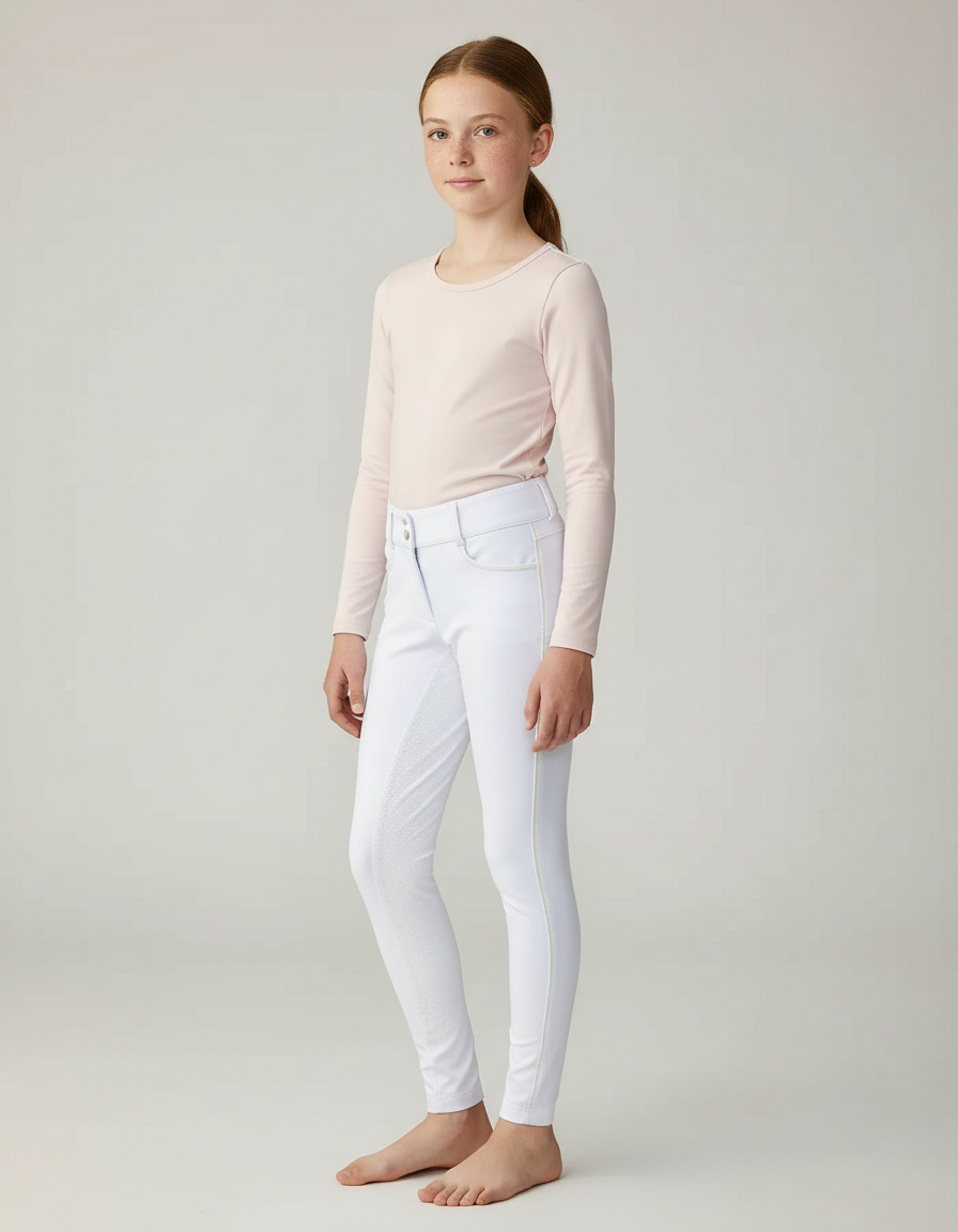 Pantalon Équitation Blanc Enfant Silicone Ajouré Ajusté - Polyester