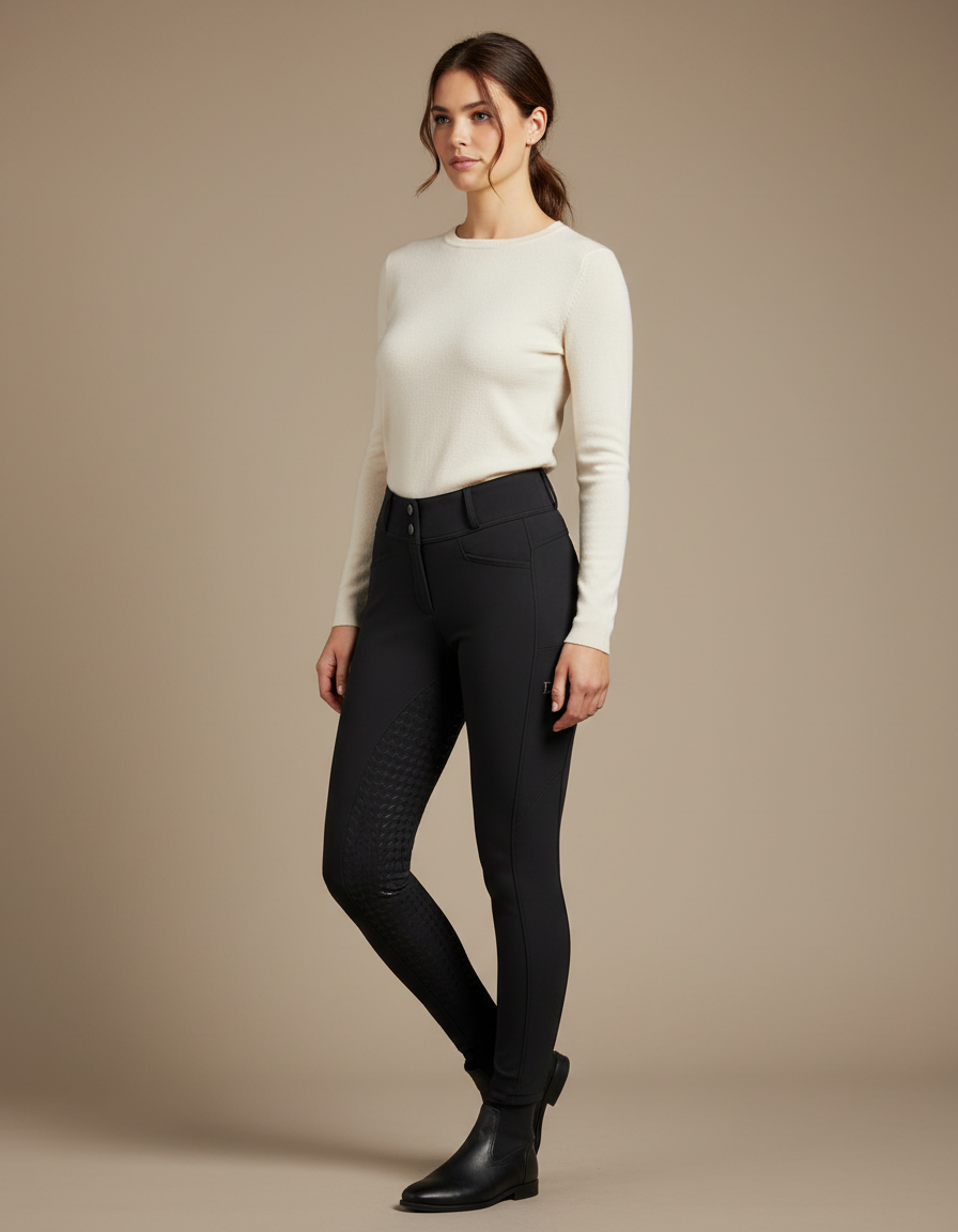 Pantalon Équitation Noir Silicone Ajusté Confortable Élégant - Polyester