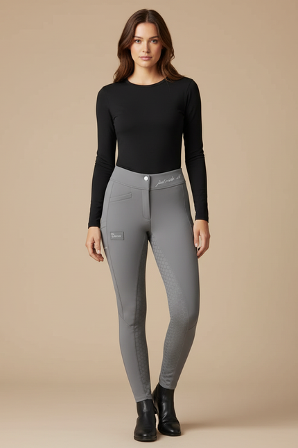 Pantalon Équitation Gris Femme Adhérent Silicone Confortable - Polyester