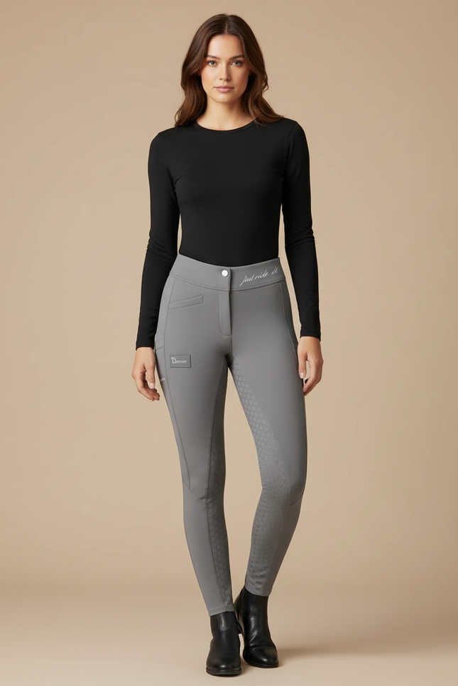 Pantalon Équitation Gris Femme Adhérent Silicone Confortable - Polyester