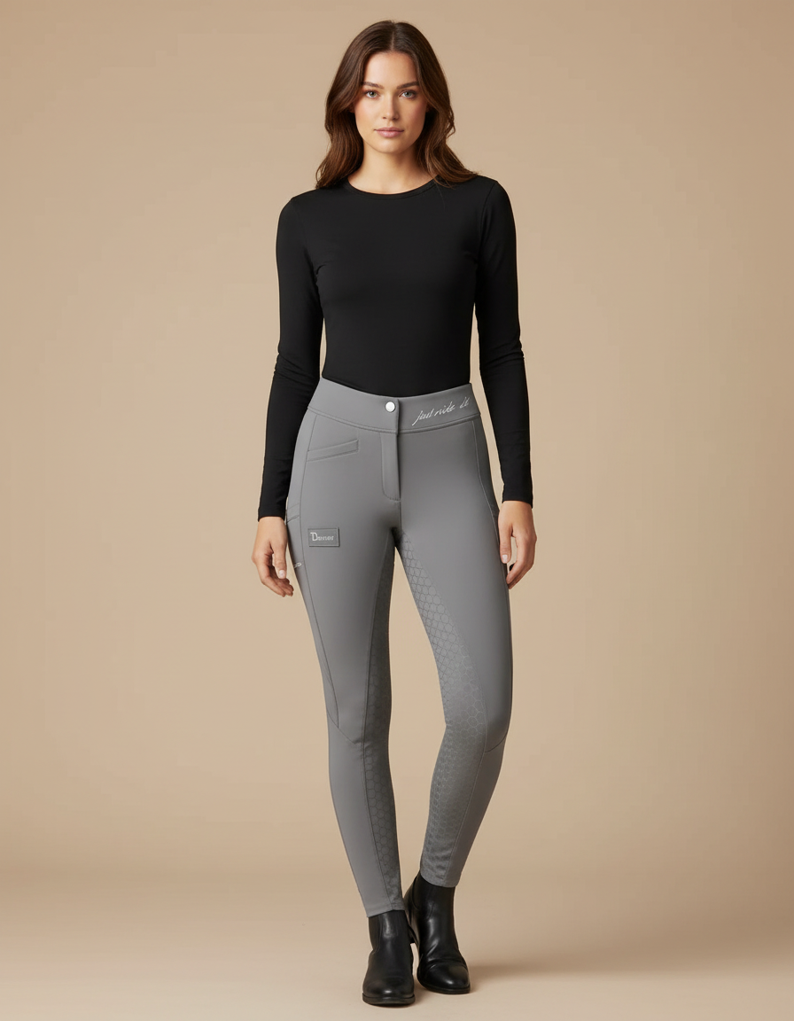 Pantalon Équitation Gris Femme Adhérent Silicone Confortable - Polyester