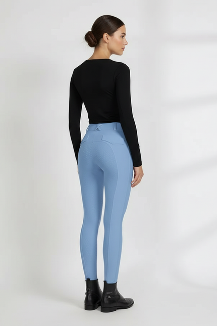 Pantalon Équitation Bleu Ciel Femme Silicone Taille Haute Ajusté - Polyester