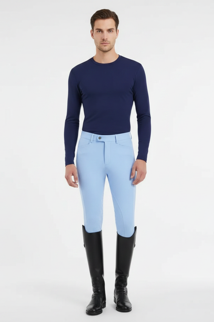 Pantalon Équitation Bleu Ciel Adhérent Homme Silicone Stretch - Polyester