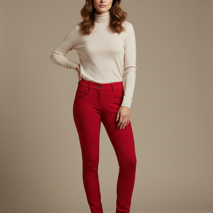Pantalon Équitation Rouge Femme Ajusté Stretch Élégant - Polyester