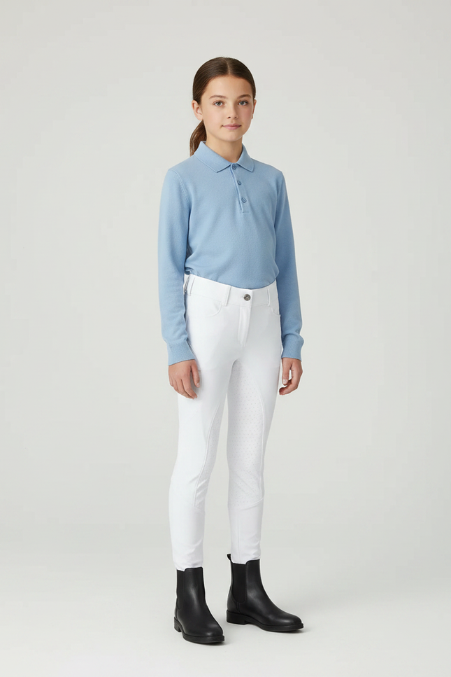 Pantalon Équitation Blanc Enfant Silicone Adhérent Ajouré - Polyester