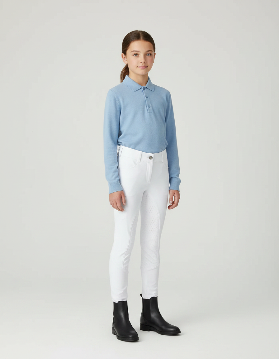 Pantalon Équitation Blanc Enfant Silicone Adhérent Ajouré - Polyester