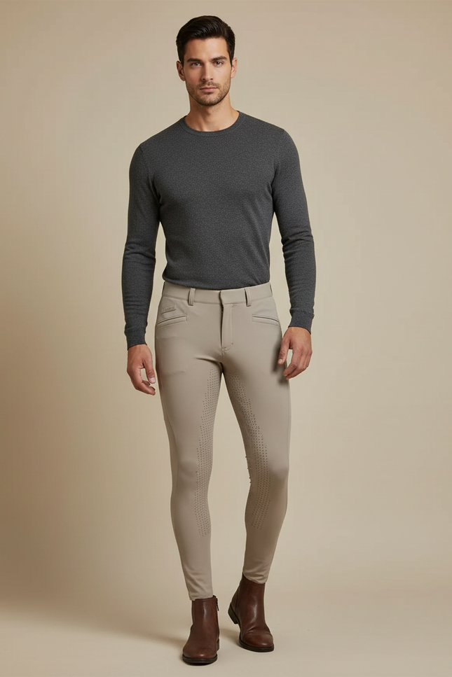 Pantalon Équitation Homme Beige Silicone Stretch Confortable - Polyester