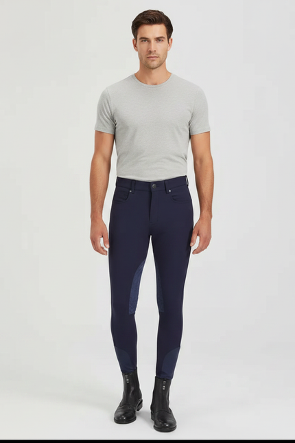 Pantalon Équitation Marine Adhérent Stretch Homme - Polyester