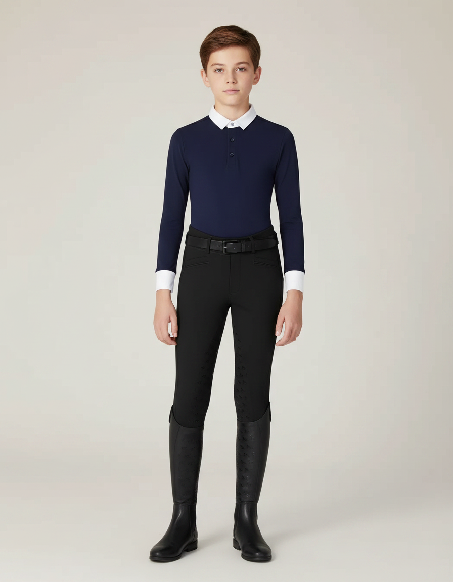 Pantalon Équitation Noir Enfant Silicone Ajusté - Polyester
