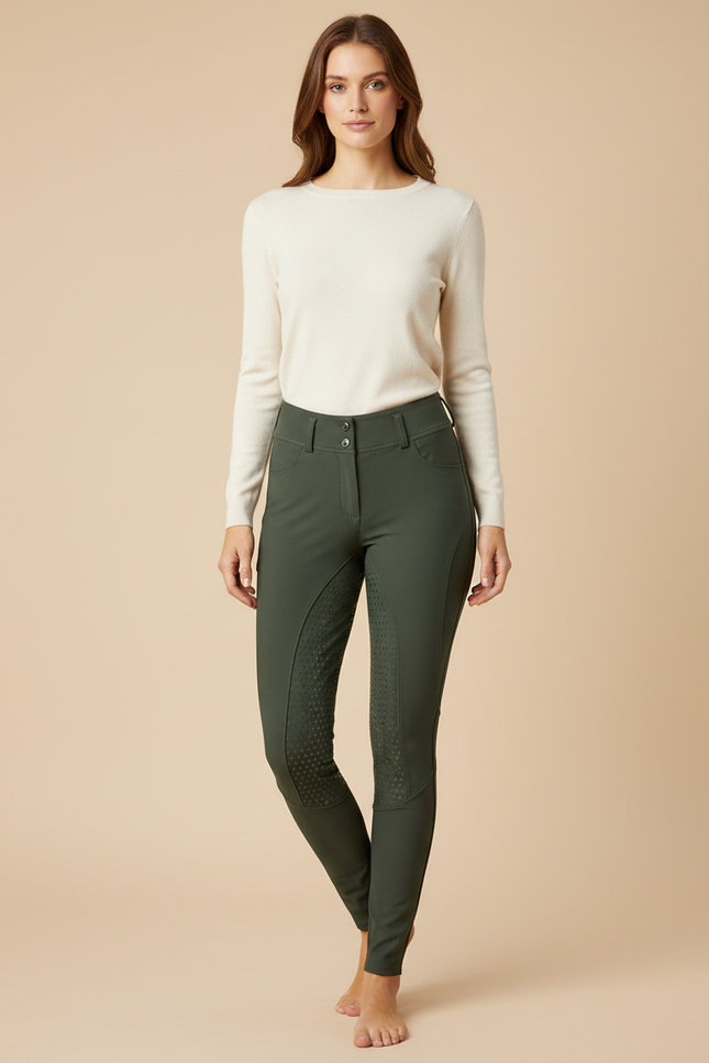 Pantalon Équitation Femme Vert Militaire Silicone Adulte Slim - Kaki Polyester