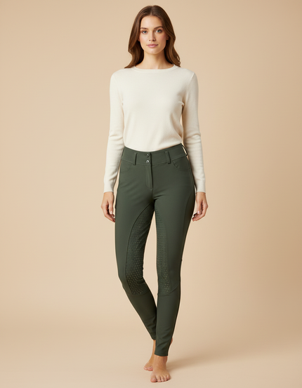Pantalon Équitation Femme Vert Militaire Silicone Adulte Slim - Kaki Polyester