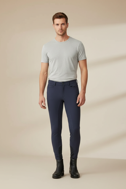 Pantalon Équitation Marine Silicone Homme Ajusté Respirant - Polyester