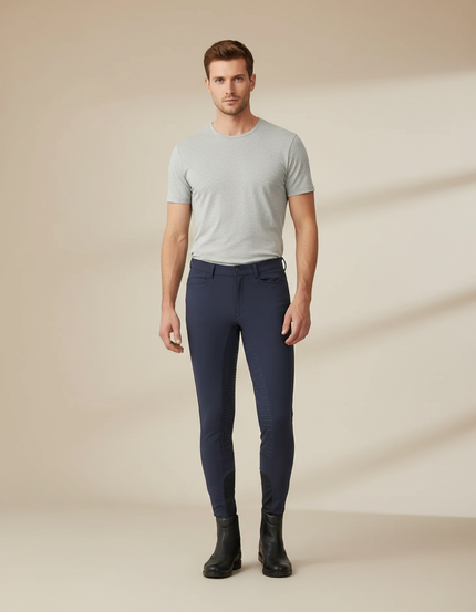 Pantalon Équitation Marine Silicone Homme Ajusté Respirant - Polyester