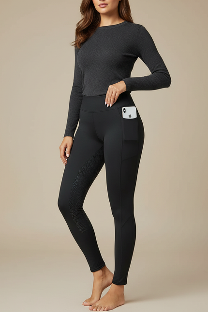 Pantalon Équitation Noir Silicone Poches Latérales Femme - Polyester