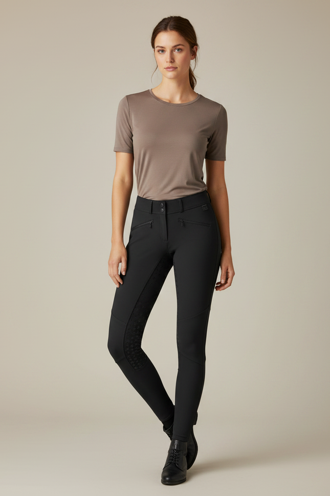 Pantalon Équitation Noir Femme Ajusté Silicone Poches - Polyester
