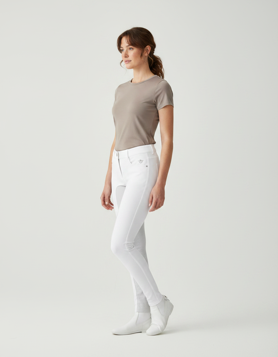 Pantalon Équitation Blanc Femme Silicone Ajusté Stretch Confortable - Polyester