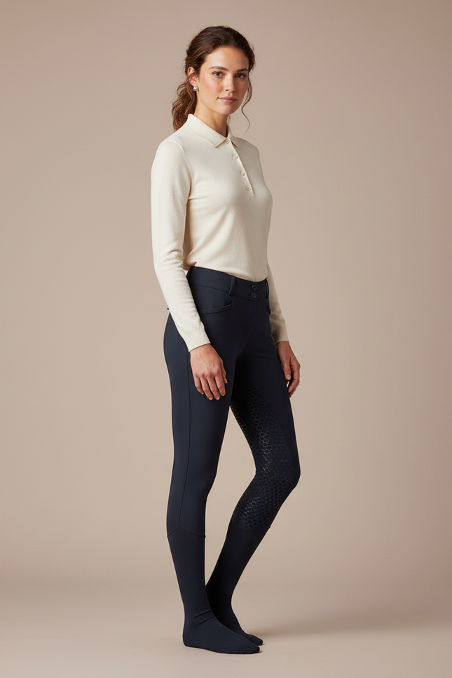 Pantalon Équitation Marine Silicone Ajusté Stretch Élégant - Polyester