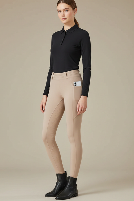 Pantalon Équitation Beige Femme Silicone Moulant Confortable - Polyester