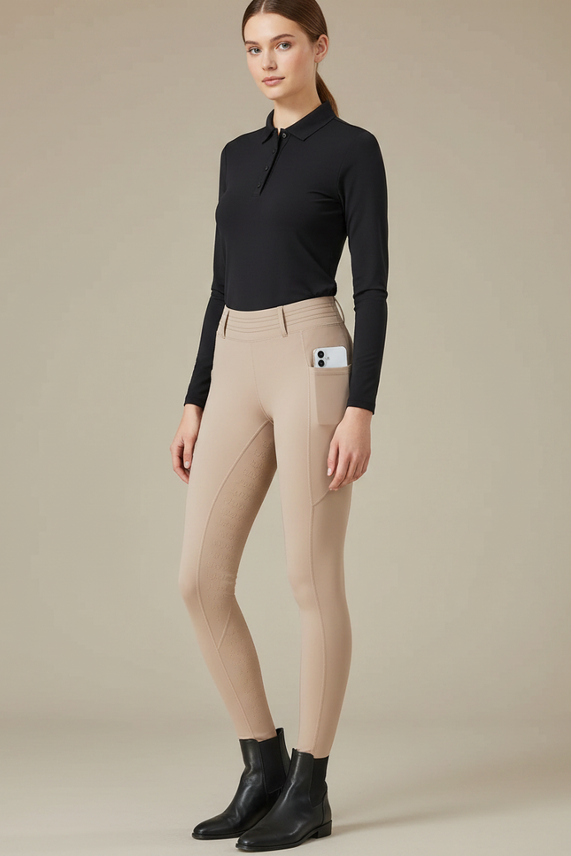Pantalon Équitation Beige Femme Silicone Moulant Confortable - Polyester