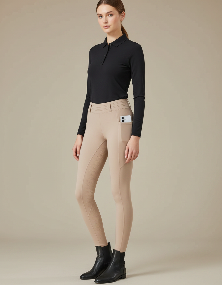 Pantalon Équitation Beige Femme Silicone Moulant Confortable - Polyester