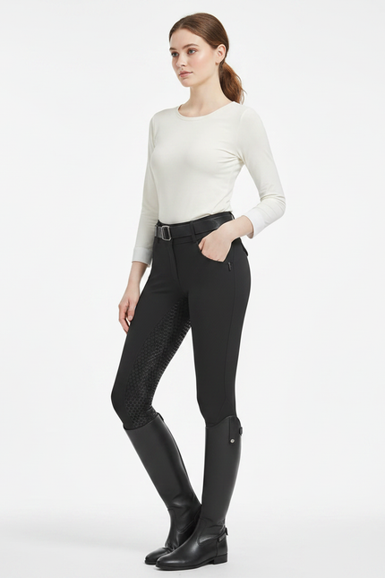 Pantalon Equitation Fille - Noir Polyester