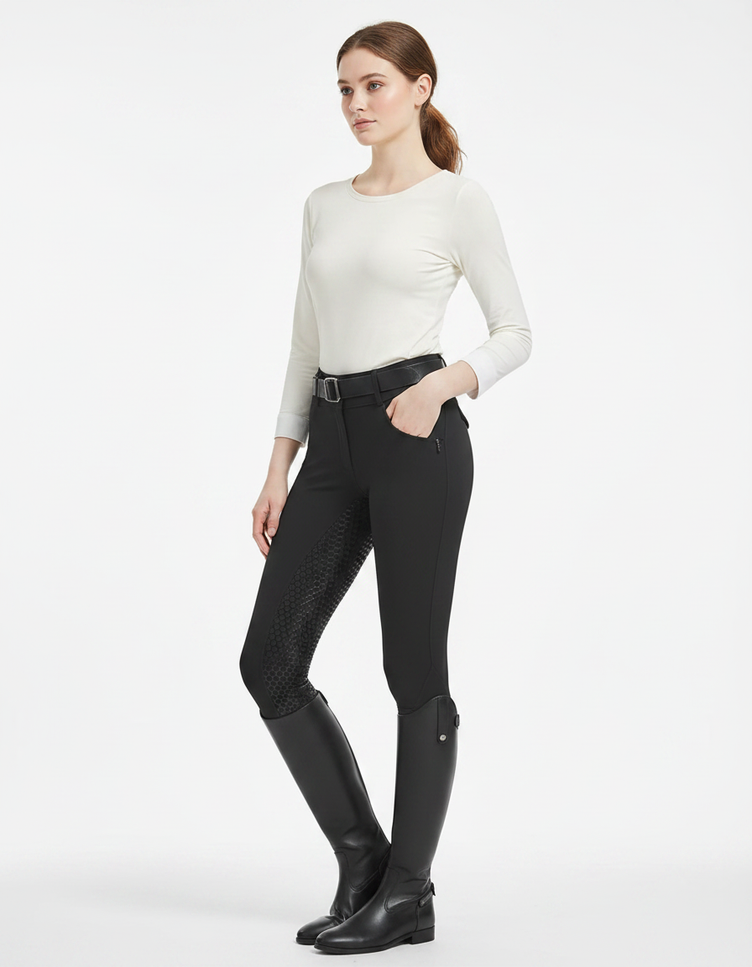 Pantalon Equitation Fille - Noir Polyester