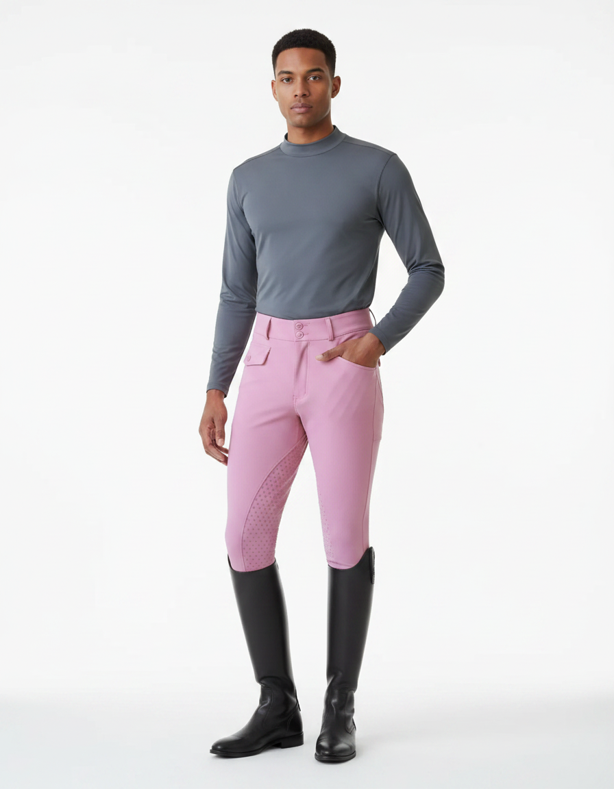 Pantalon Équitation Rose Silicone Ajusté Homme Stretch - Polyester