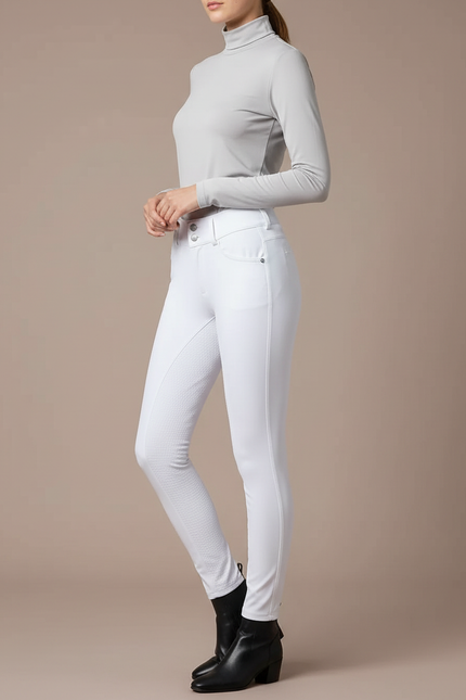 Pantalon Équitation Blanc Femme Silicone Full-Grip Élégant - Polyester