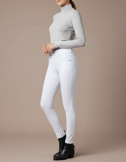 Pantalon Équitation Blanc Femme Silicone Full-Grip Élégant - Polyester