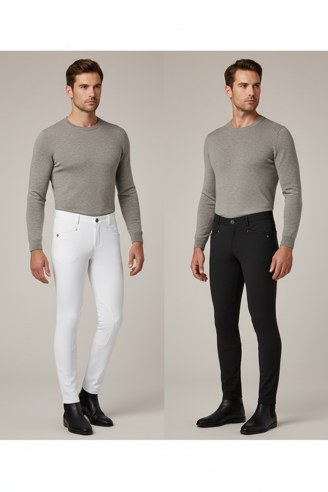 Pantalon Équitation Homme Blanc Noir Slim Stretch - Polyester