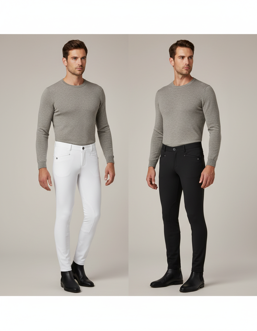 Pantalon Équitation Homme Blanc Noir Slim Stretch - Polyester