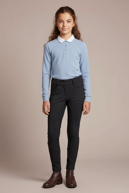 Pantalon Équitation Noir Enfant Silicone Ajusté Élégant - Polyester