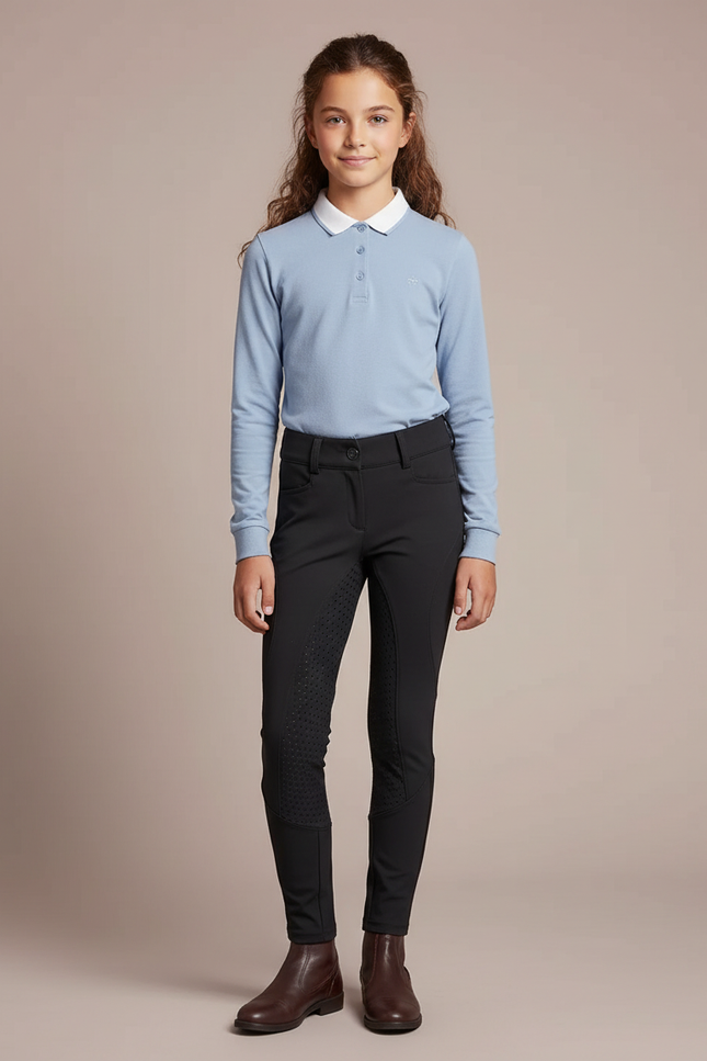 Pantalon Équitation Noir Enfant Silicone Ajusté Élégant - Polyester