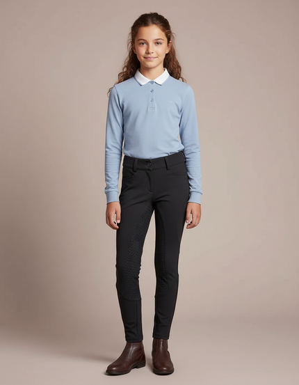 Pantalon Équitation Noir Enfant Silicone Ajusté Élégant - Polyester